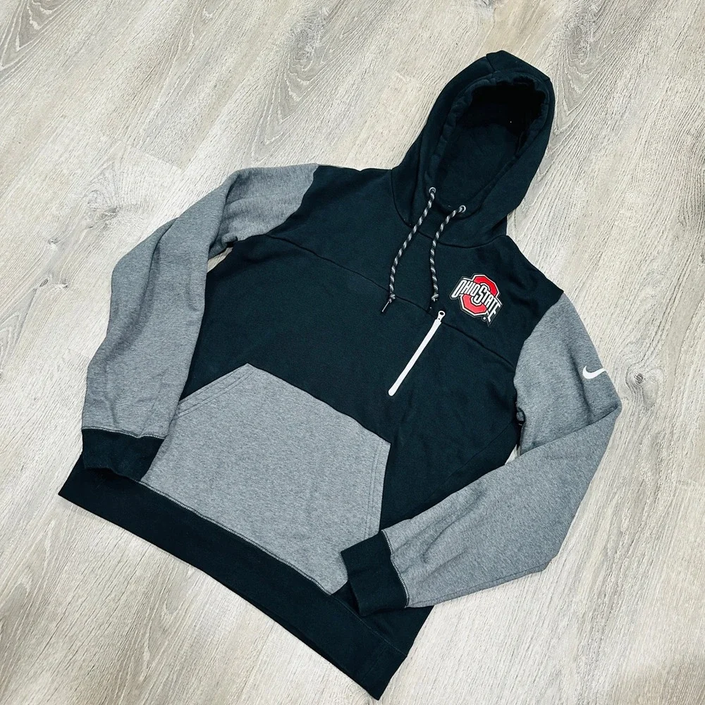 Nike Ohio‎ State Buckeyes Mens Large Hoodie Black Grey Colorblock Pullover L